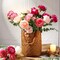 18 Pcs Artificial Flowers Silk Peony Rose Single Eucalyptus Stems Fake Peony Flowers Faux Bouquet Floral Arrangement Bundle Bulk for Table Centerpiece Wedding Farmhouse Home